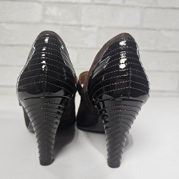 Sofft Florence Mary Jane Closed Toe Pumps Suede Patent Leather Brown Women's 8.5 - Picture 3 of 10